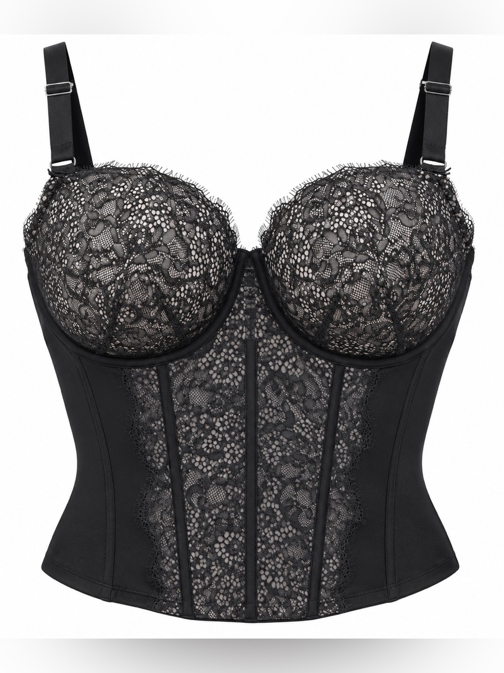 Cacique Lane Bryant Black Lace Longline Bustier Corset 44DDD